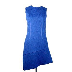 Carven Women's Size 36 US6 Navy Blue Asymmetrical Embossed Sleeveless Mini Dress